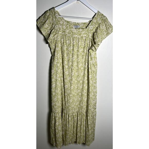 Rails Skylar Posies Dress Green Flutter Sleeve Crepe Stretch XS MIDI Smocked EUC - Picture 3 of 11